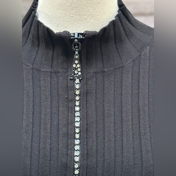 Vintage Y2K Belldini Black Ribbed Rhinestone Long Sleeve Zip Sweater Women’s XL - Picture 2 of 16